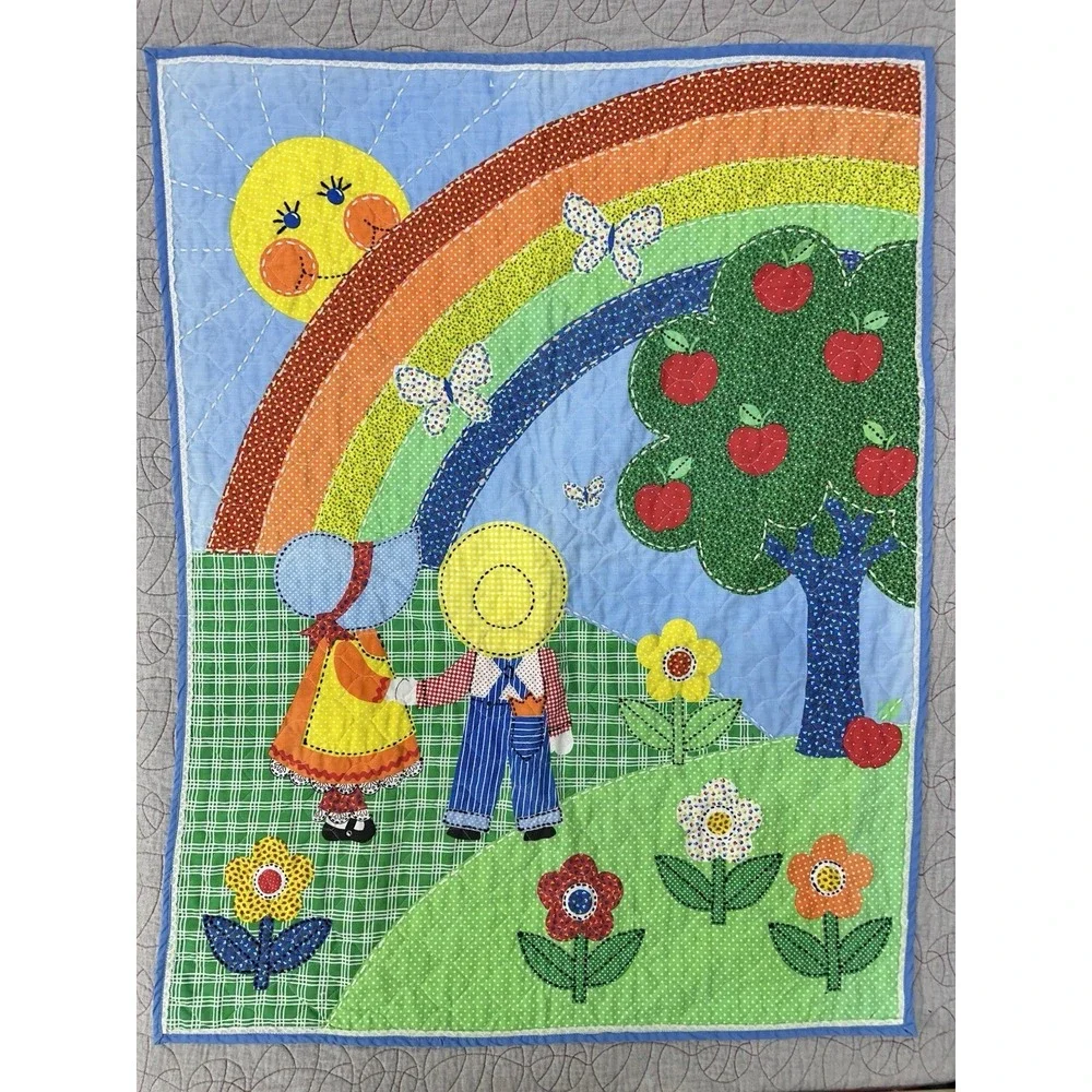 Sunbonnet Sue Overall Sam VTG 1980's Rainbow Quilt Wall Hanging 34